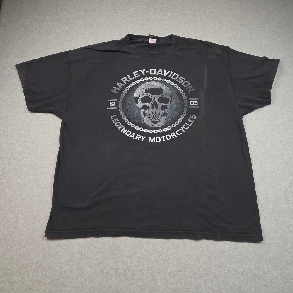 Harley-Davidson Wisconsin Oconomowoc Skull Graphic T-Shirt Black 2XL Vintage